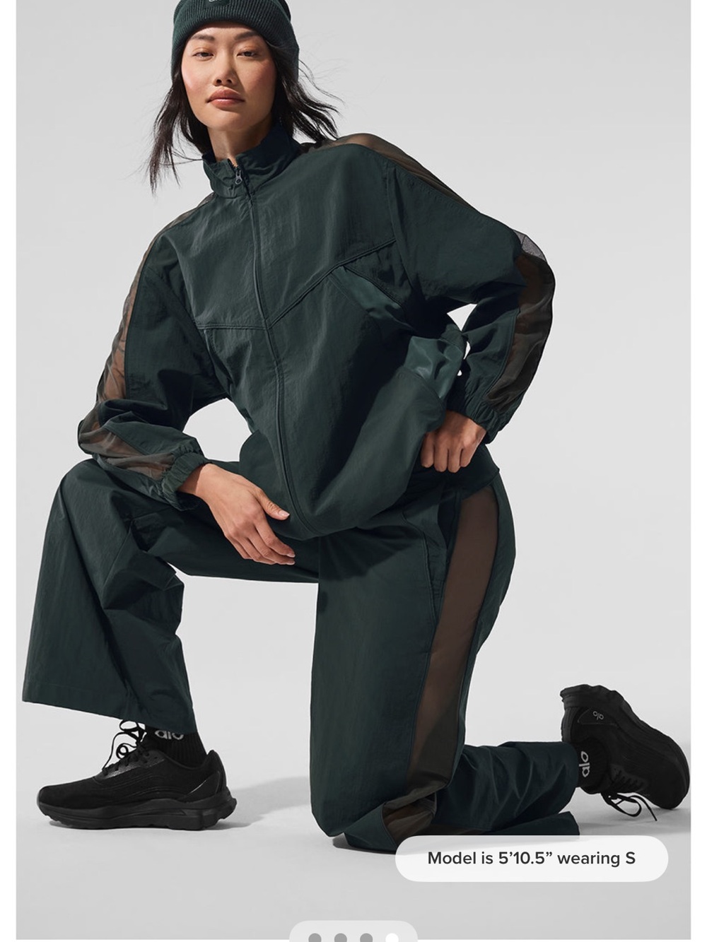 ALO Yoga Women's Bomber Jacket in Forest Green with Sheer Paneled Sleeves